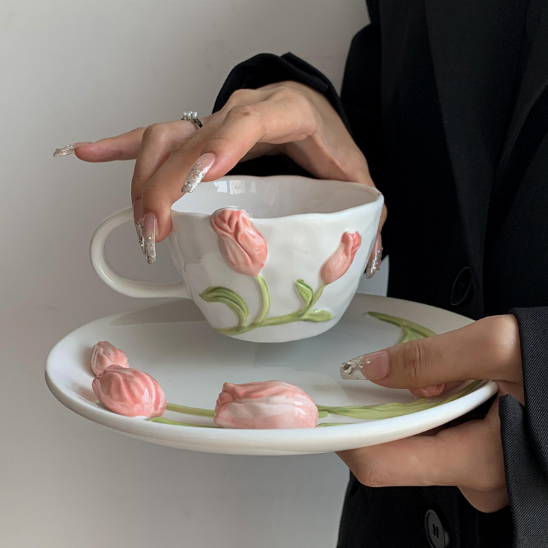 Kitchen Gadgets Plus - Tulip Ceramic Mug Embossed Flower Pattern