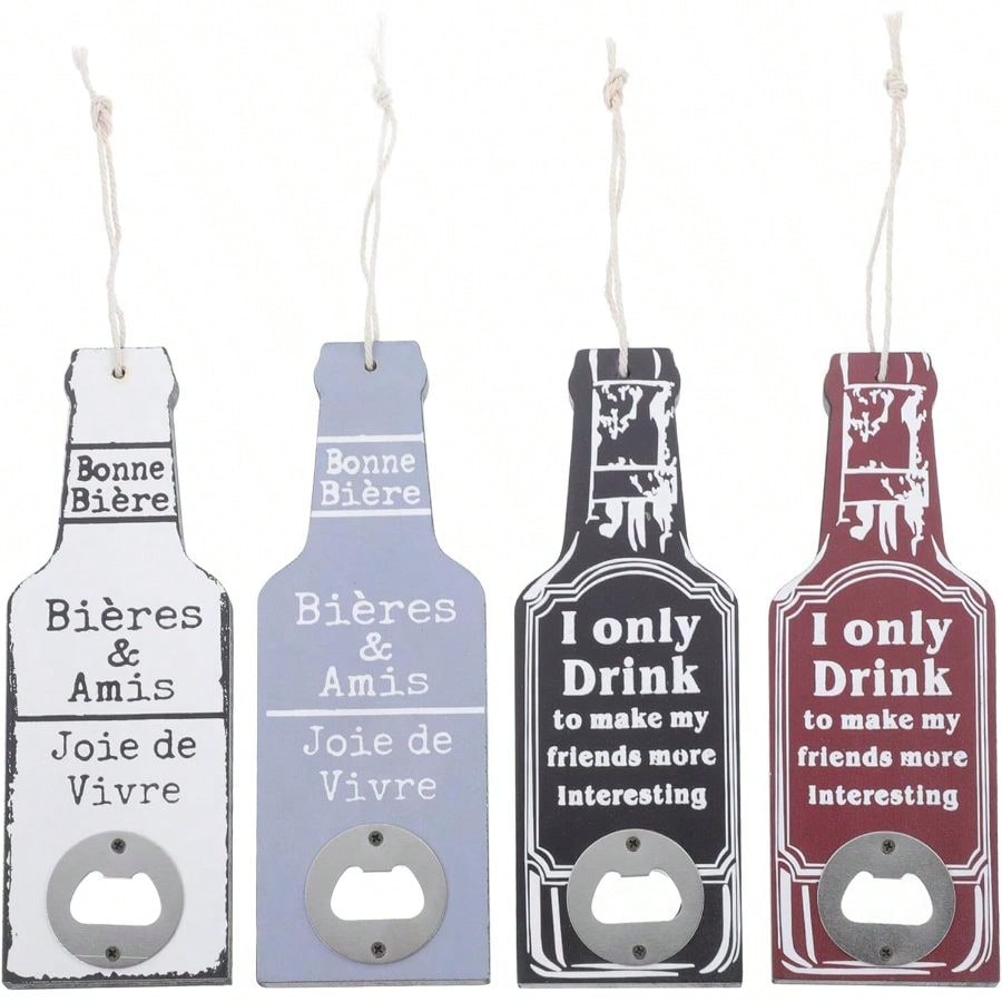 Kitchen Gadgets For Mom - 4pcs Retro Wooden Beer Bottle Opener