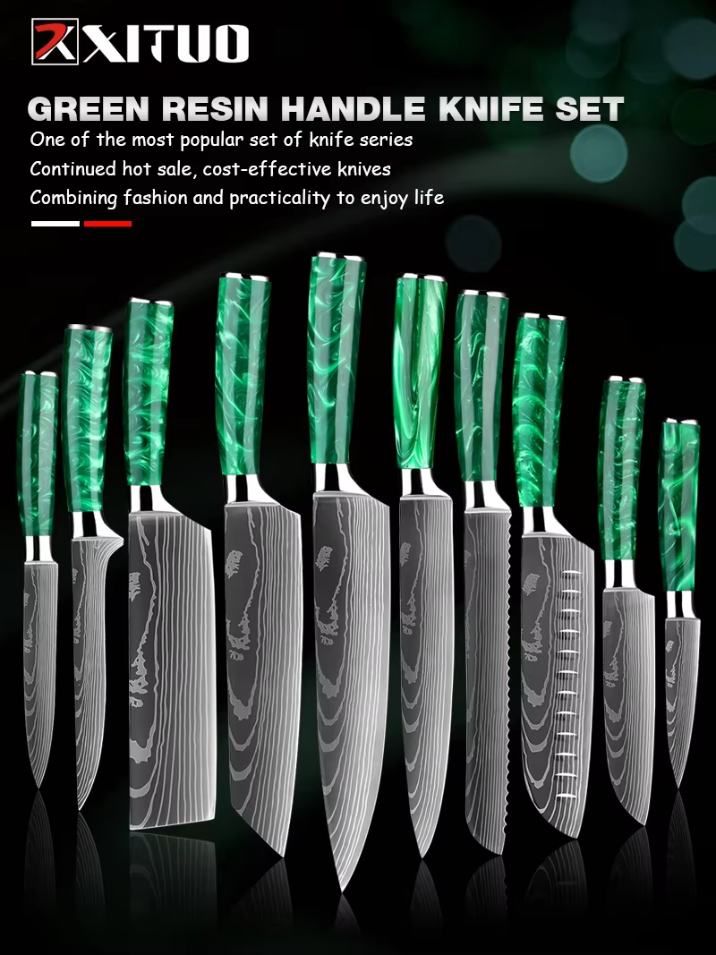 XITUO 1-10 PCS Kitchen Knives  - đánh giá và giá Kitchen Gadgets Green