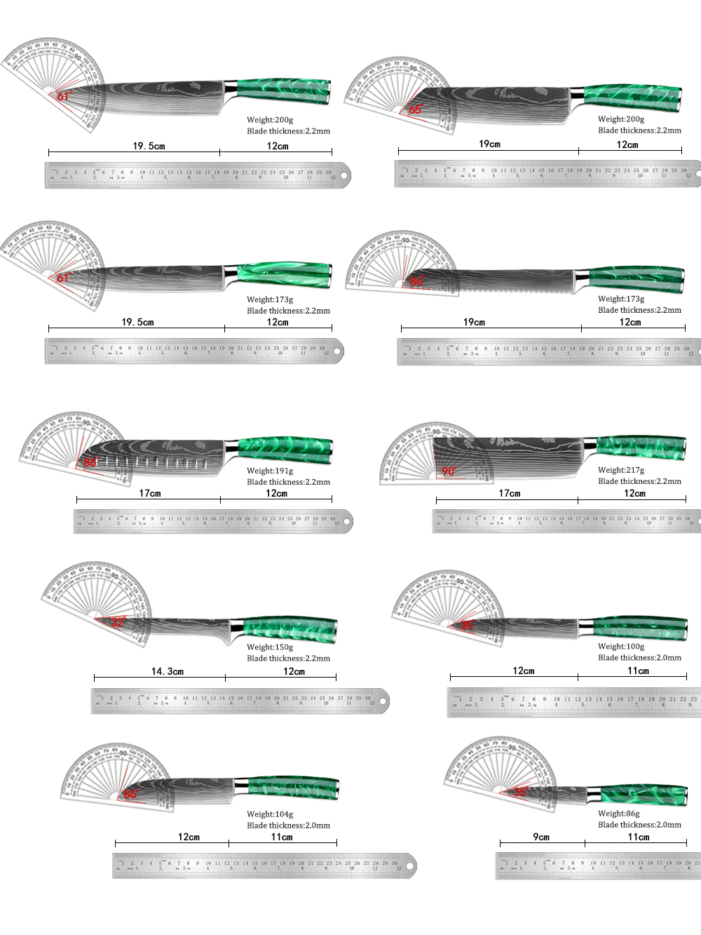 XITUO 1-10 PCS Kitchen Knives  - đánh giá và giá Kitchen Gadgets Green