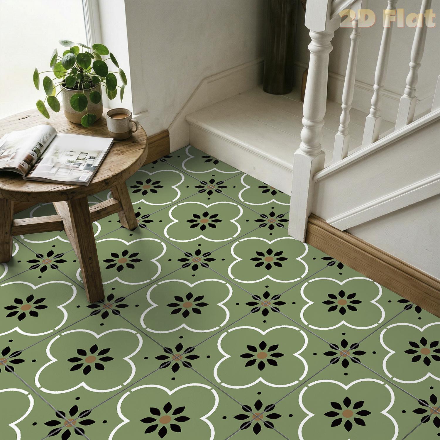 Bohemian Green Floral Floor Ti - đánh giá và giá Kitchen Gadgets Green